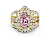 Yellow gold Double Halo Fancy Pink Pear Cut Diamond Split Shank Pave Set Ring_3