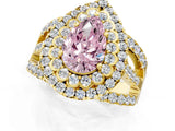 Yellow gold Double Halo Fancy Pink Pear Cut Diamond Split Shank Pave Set Ring_4