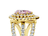 Yellow gold Double Halo Fancy Pink Pear Cut Diamond Split Shank Pave Set Ring_8