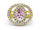 Yellow gold Double Halo Fancy Pink Pear Cut Diamond Split Shank Prong Setting Ring