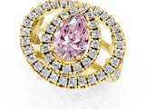 Yellow gold Double Halo Fancy Pink Pear Cut Diamond Split Shank Prong Setting Ring_1