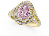 Yellow gold Double Halo Fancy Pink Pear  Cut Diamond Split Shank Ring with Four Prong Setting_21