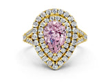 Yellow gold Double Halo Fancy Pink Pear  Cut Pave Split Shank Prong Set Ring_15