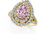 Yellow gold Double Halo Fancy Pink Pear  Cut Pave Split Shank Prong Set Ring_16