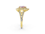 Yellow gold Double Halo Fancy Pink Pear  Cut Pave Split Shank Prong Set Ring_17