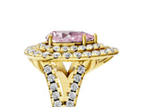 Yellow gold Double Halo Fancy Pink Pear  Cut Pave Split Shank Prong Set Ring_20