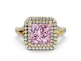 Yellow gold Double Halo Fancy Pink Princess -Shaped Split Shank Diamond Ring with Prong Setting_15