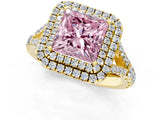 Yellow gold Double Halo Fancy Pink Princess -Shaped Split Shank Diamond Ring with Prong Setting_16