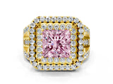 Yellow gold Double Halo Fancy Pink Princess Cut Diamond Split Shank Pave Set Ring_3