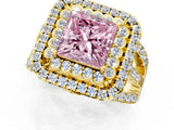 Yellow gold Double Halo Fancy Pink Princess Cut Diamond Split Shank Pave Set Ring_4