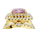 Yellow gold Double Halo Fancy Pink Princess Cut Diamond Split Shank Pave Set Ring_7