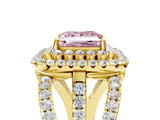 Yellow gold Double Halo Fancy Pink Princess Cut Diamond Split Shank Pave Set Ring_8