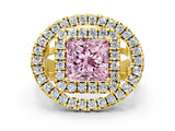 Yellow gold Double Halo Fancy Pink Princess Cut Diamond Split Shank Prong Setting Ring