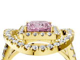 Yellow gold Double Halo Fancy Pink Princess Cut Diamond Split Shank Prong Setting Ring_4