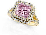 Yellow gold Double Halo Fancy Pink Princess  Cut Diamond Split Shank Ring with Four Prong Setting_1