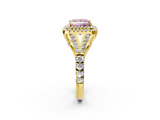 Yellow gold Double Halo Fancy Pink Princess  Cut Diamond Split Shank Ring with Four Prong Setting_2