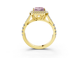 Yellow gold Double Halo Fancy Pink Princess  Cut Diamond Split Shank Ring with Four Prong Setting_3