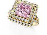 Yellow gold Double Halo Fancy Pink Princess  Cut Pave Split Shank Prong Set Ring_16
