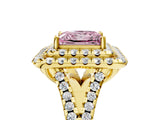 Yellow gold Double Halo Fancy Pink Princess  Cut Pave Split Shank Prong Set Ring_20
