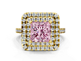 Yellow gold Double Halo Fancy Pink Princess  Diamond Pave Band with Four-Prong Setting_17