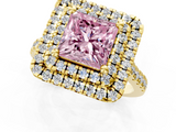 Yellow gold Double Halo Fancy Pink Princess  Diamond Pave Band with Four-Prong Setting_18
