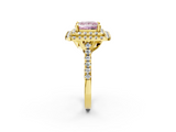 Yellow gold Double Halo Fancy Pink Princess  Diamond Pave Band with Four-Prong Setting_19
