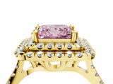 Yellow gold Double Halo Fancy Pink Princess  Diamond Pave Band with Four-Prong Setting_21
