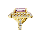 Yellow gold Double Halo Fancy Pink Princess  Diamond Pave Band with Four-Prong Setting_22
