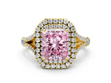 Yellow gold Double Halo Fancy Pink Radiant -Shaped Split Shank Diamond Ring with Prong Setting_15