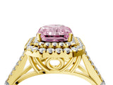 Yellow gold Double Halo Fancy Pink Radiant -Shaped Split Shank Diamond Ring with Prong Setting_19