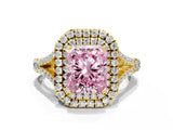 Yellow gold Double Halo Fancy Pink Radiant Cut Diamond Split Shank Engagement Ring with Four-Prong Setting_3