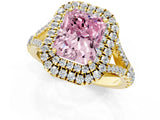 Yellow gold Double Halo Fancy Pink Radiant Cut Diamond Split Shank Engagement Ring with Four-Prong Setting_4