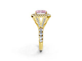 Yellow gold Double Halo Fancy Pink Radiant Cut Diamond Split Shank Engagement Ring with Four-Prong Setting_5