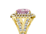 Yellow gold Double Halo Fancy Pink Radiant Cut Diamond Split Shank Engagement Ring with Four-Prong Setting_8