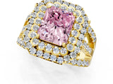 Yellow gold Double Halo Fancy Pink Radiant Cut Diamond Split Shank Pave Set Ring_4
