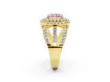 Yellow gold Double Halo Fancy Pink Radiant Cut Diamond Split Shank Pave Set Ring_5