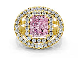Yellow gold Double Halo Fancy Pink Radiant Cut Diamond Split Shank Prong Setting Ring