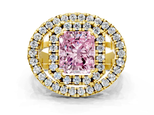 Yellow Gold Radiant Cut Halo Engagement Ring Setting for Fancy Pink Center - Design RJ-762