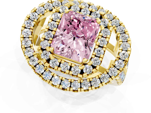 Yellow Gold Radiant Cut Halo Engagement Ring Setting for Fancy Pink Center - Design RJ-762
