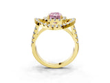 Yellow gold Double Halo Fancy Pink Radiant Cut Diamond Split Shank Prong Setting Ring_3