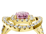 Yellow gold Double Halo Fancy Pink Radiant Cut Diamond Split Shank Prong Setting Ring_4