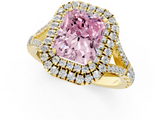 Yellow gold Double Halo Fancy Pink Radiant  Cut Diamond Split Shank Ring with Four Prong Setting_21