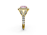 Yellow gold Double Halo Fancy Pink Radiant  Cut Diamond Split Shank Ring with Four Prong Setting_22