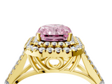 Yellow gold Double Halo Fancy Pink Radiant  Cut Diamond Split Shank Ring with Four Prong Setting_24