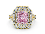 Yellow gold Double Halo Fancy Pink Radiant  Cut Pave Split Shank Prong Set Ring_15