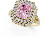 Yellow gold Double Halo Fancy Pink Radiant  Cut Pave Split Shank Prong Set Ring_16