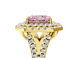 Yellow gold Double Halo Fancy Pink Radiant  Cut Pave Split Shank Prong Set Ring_20
