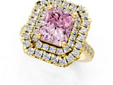 Yellow gold Double Halo Fancy Pink Radiant  Diamond Pave Band with Four-Prong Setting_45