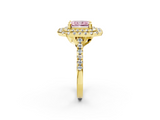 Yellow gold Double Halo Fancy Pink Radiant  Diamond Pave Band with Four-Prong Setting_46