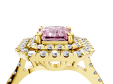 Yellow gold Double Halo Fancy Pink Radiant  Diamond Pave Band with Four-Prong Setting_48